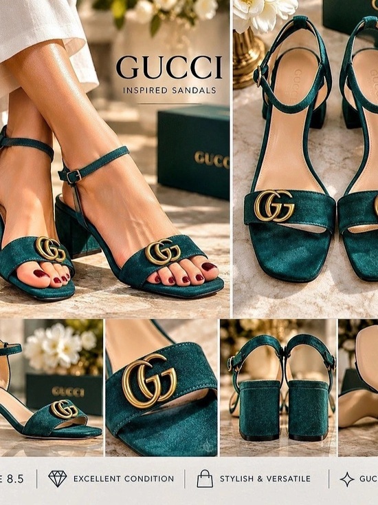 Gucci Shoes - Gucci Women's Green Suede Logo Heels US 8.5